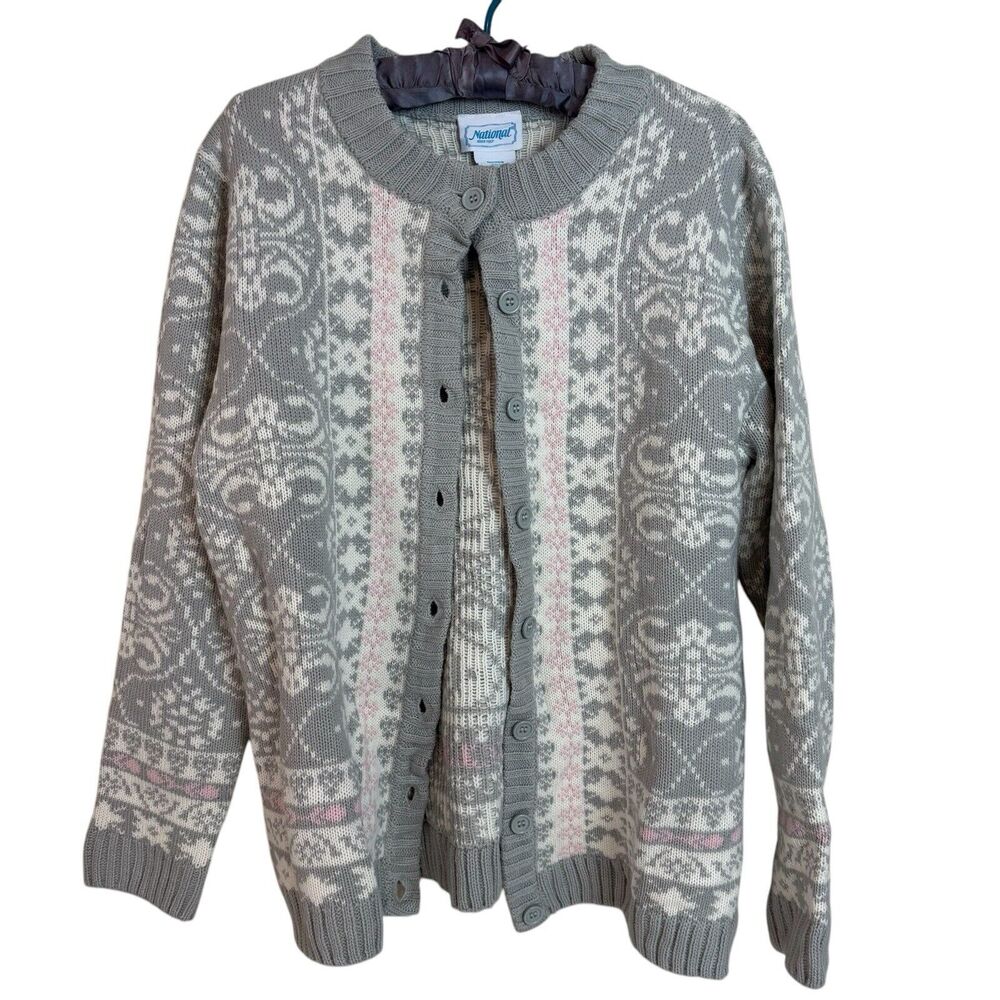 Knit Cardigan Women’s L Floral Dainty Cottagecore Fairy Whimsical Grandma Nordic
